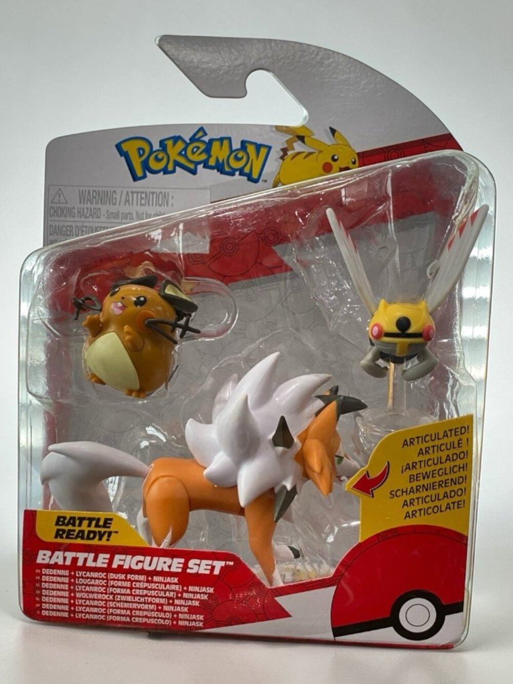 Pokemon Battle Figure Set of 3 Dedenne Lycanroc Dusk Form Ninjask